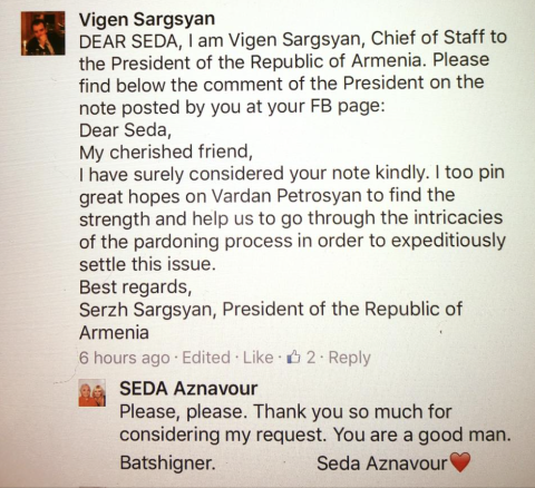 Serzh Sargsyan’s Cryptic Answer to Seda Aznavour