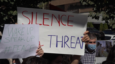 Armenians Protest in Front of the UN Office in Armenia, Demanding Action Against War Crimes in Karabakh