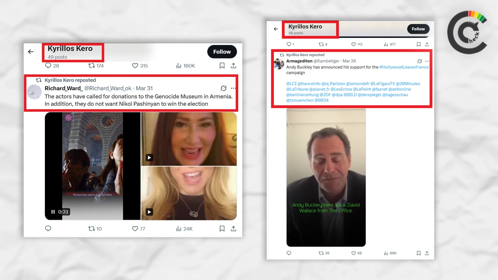 Screenshot from the same page's similar posts targeting both Armenia and France
