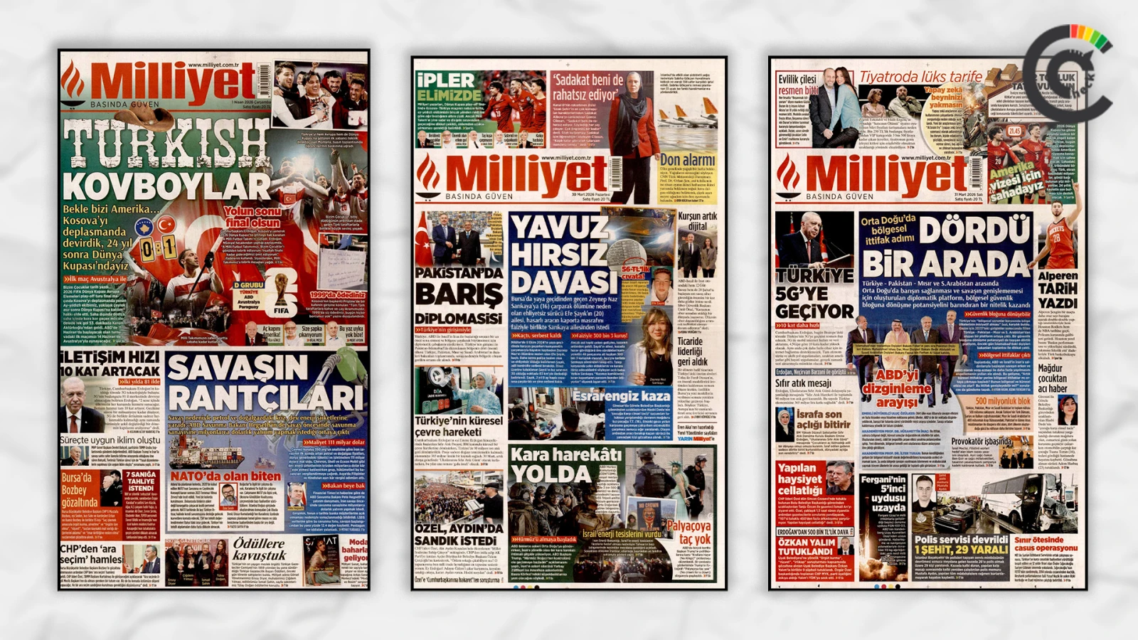 Էկրանպատկերը՝ Milliyet թերթի վերջին օրերի համարների առաջին էջերից Էկրանպատկերը՝ Milliyet թերթի վերջին օրերի համարների առաջին էջերից