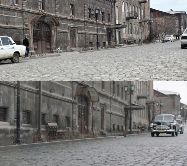 (Top) CivilNet / Olivia Mouradian 2026 / (Bottom) Scene from "Amerikatsi" 2022