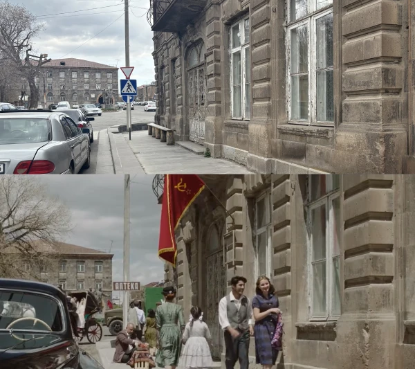 (Top) CivilNet / Olivia Mouradian 2026 / (Bottom) Scene from "Amerikatsi" 2022