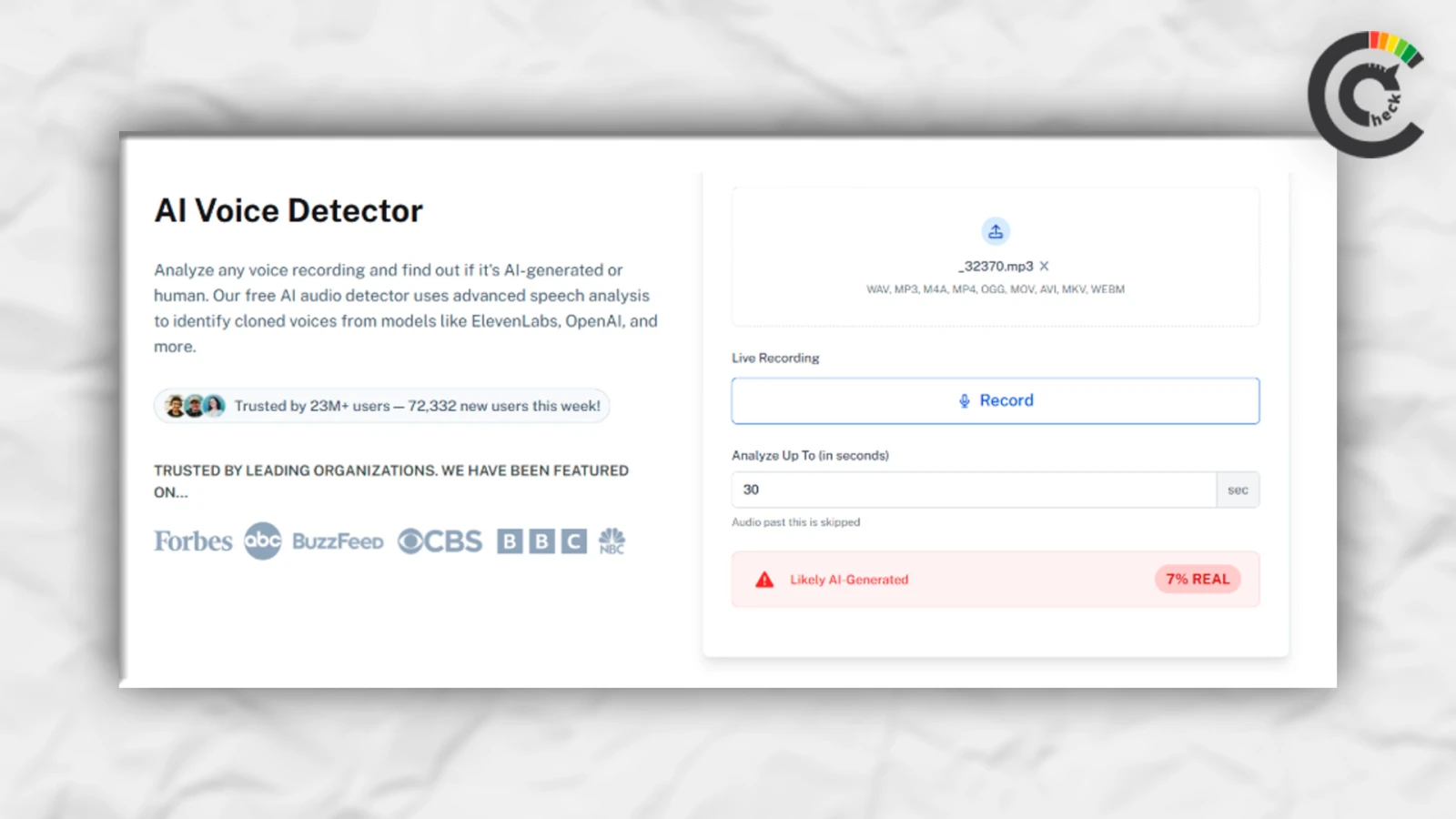 Screenshot from AI detection platform