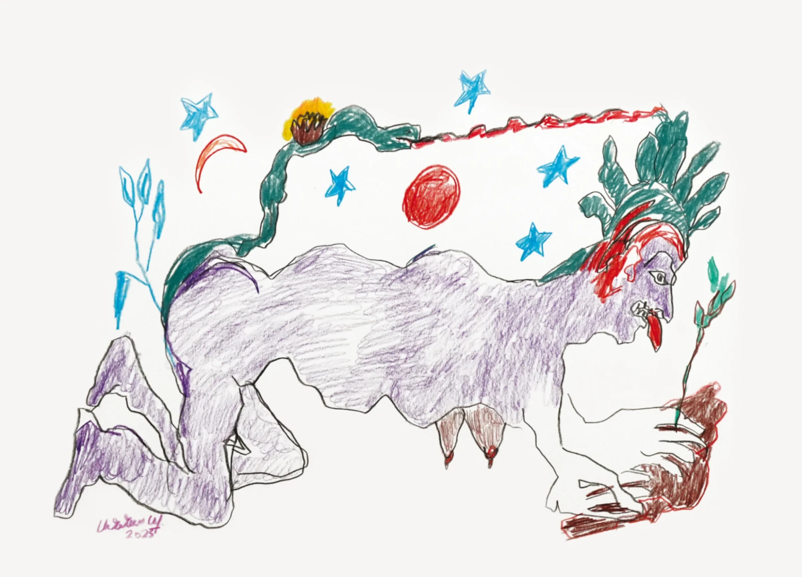 Anna Boghiguian’s “Meghri, The Earth Rises,” 2025. Coloured pencil on paper, 21x29.7cm.&nbsp;