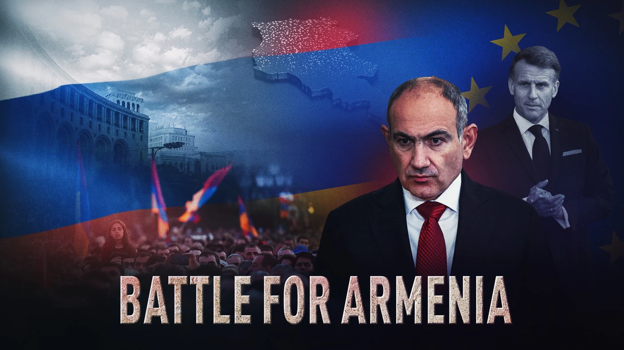 A cover photo for an RT story titled “The Battle for Armenia”