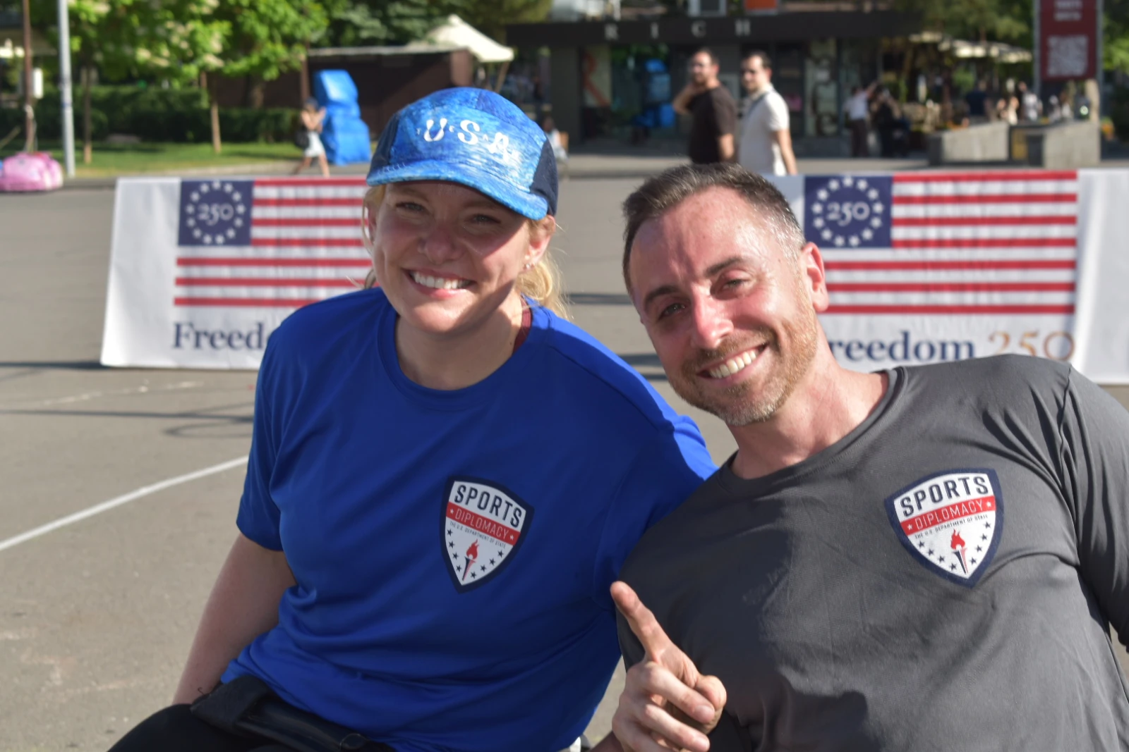 Gold medalists Rose Hollermann and Steve Serio pose together. (PHOTO: Olivia Law)