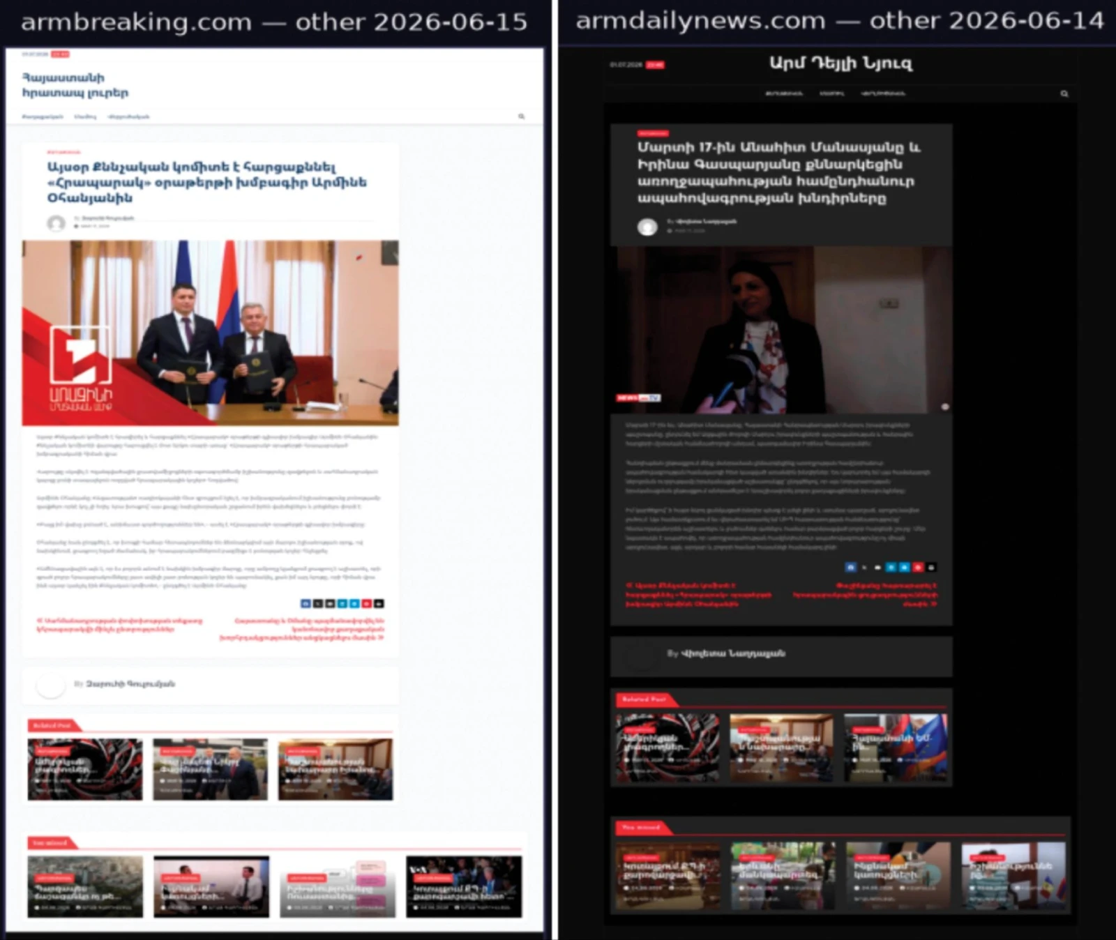 Armbreaking.com-ի և armdailynews.com-ի կայքերի կառուցվածքային նմանությունը կազմել է 98,5 տոկոս