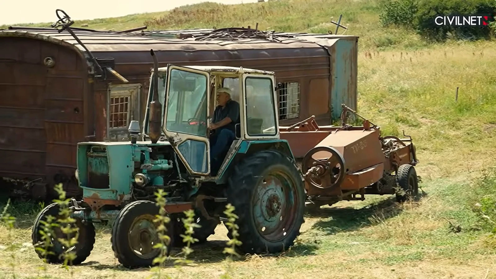 Hrant Minasyan on his tractor. 